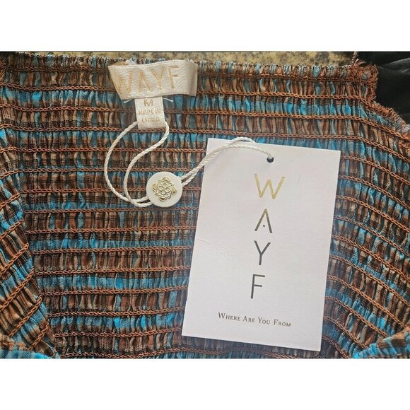 NWT WAYF Cutout Smocked Midi Dress in Blue and Brown Plaid Print Size M - Picture 4 of 7